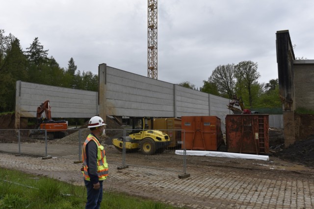 U.S. Army Corps of Engineers, Europe District Resident Engineer Mario Fuquene checks out initial demolition work May 12, 2021, that is part of a noise mitigation project at a Panzer Kaserne training range that is part of U.S. Army Garrison...