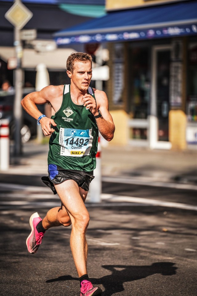Capt. Connor Roche, a company commander assigned to the 2nd Battalion, 69th Armor Regiment, 2nd Armored Brigade Combat Team, 3rd Infantry Division, competes at the Berlin Marathon in Berlin, Germany, Sept. 26, 2021. Roche ranked No. 43 at the...