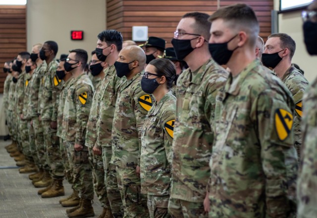 1st Cavalry Division held a patch ceremony for approximately 66 Troopers arriving to the division Nov. 3 at the Mission Training Complex on Fort Hood, Texas. The Division recently inaugurated Pegasus Troop, a reception company, in an effort to integrate and welcome Troopers and their Families into the “First Team.