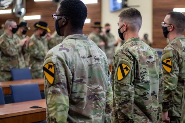 1st Cavalry Division held a patch ceremony for approximately 66 Troopers arriving to the division Nov. 3 at the Mission Training Complex on Fort Hood, Texas. The Division recently inaugurated Pegasus Troop, a reception company, in an effort to integrate and welcome Troopers and their Families into the “First Team."