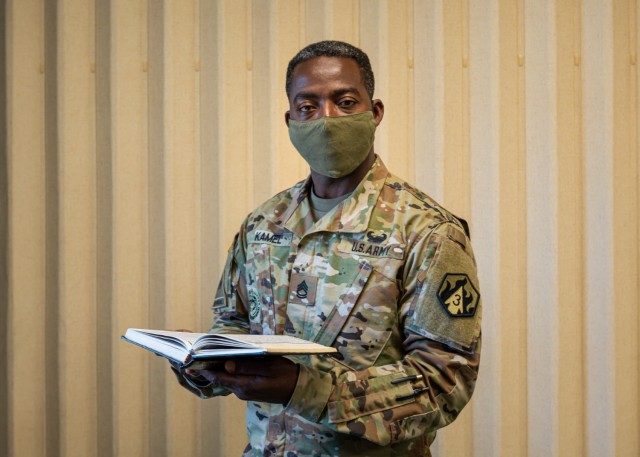 As a Distinctive Religious Group Leader, or DRGL, Sgt. 1st Class Mohammed Kamel, a drill sergeant with Company C, 1st Battalion, 48th Infantry Regiment, volunteers time on Fridays and Sundays to lead an Islamic spiritual service at the Main Post...