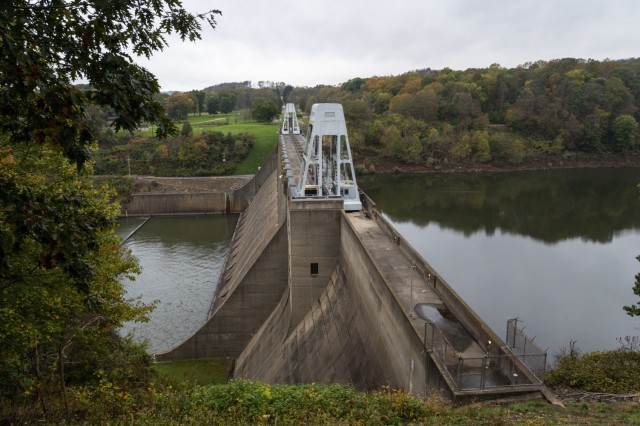 A view of the Conemaugh River Lake dam from the West Penn Trail overlook in Saltsburg, Pennsylvania, Oct. 22, 2021. The Conemaugh River Lake and the Loyalhanna Lake dams, managed by the U.S. Army Corps of Engineers Pittsburgh District, are located...