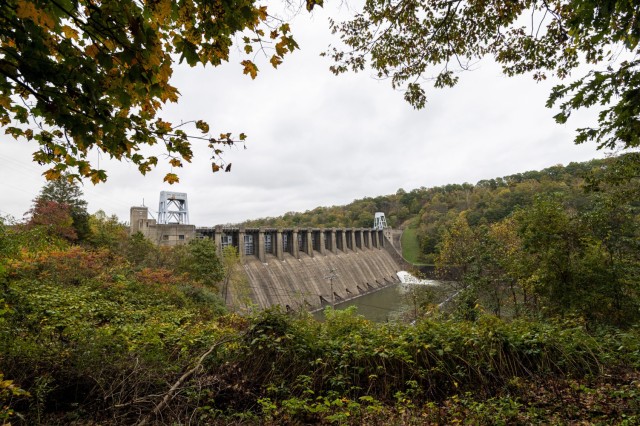 A view of the Conemaugh River Lake dam from an overlook in Saltsburg, Pennsylvania, Oct. 22, 2021. The Conemaugh River Lake and the Loyalhanna Lake dams, managed by the U.S. Army Corps of Engineers Pittsburgh District, are located within eight...