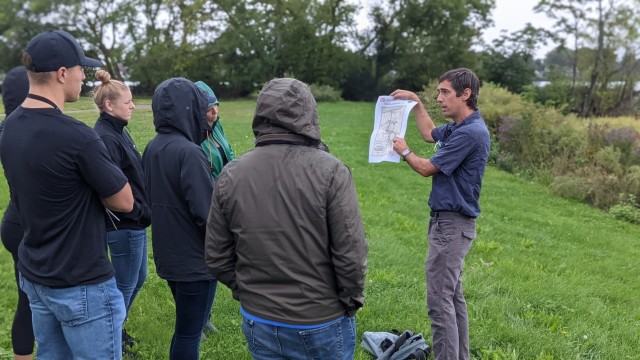 Ecologist Andrew Hannes of the U.S. Army Corps of Engineers Buffalo District gives members of Leadership Buffalo's Rising Leaders group a tour of a Beneficial Use of Dredged Material Ecosystem Restoration Project at Unity Island in Buffalo, New York, September 22. The Buffalo District completed construction of the project in fall 2020, creating a total 10 acres of coastal wetland habitat to benefit the health of the Great Lakes. (U.S. Army Photo by Avery Schneider)