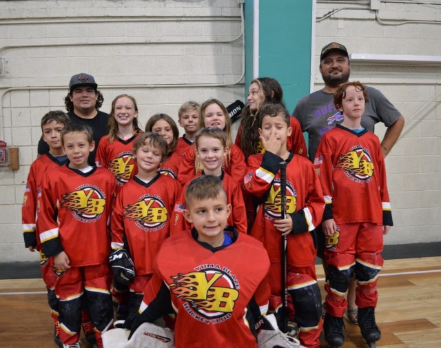 Chris Kline (right, back row) has been involved with the Yuma hockey program for three season and loves the friendships his family has formed. (Loaned photo)