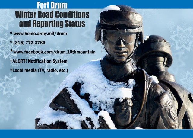 Some parts of the North Country got their first taste of winter weather yesterday, courtesy of a band of lake effect snow. So it was good timing that Fort Drum’s severe weather notification system and reporting procedures were discussed during the Community Information Exchange on Nov. 3 at the Commons. )Graphic by Mike Strasser, Fort Drum Garrison Public Affairs)