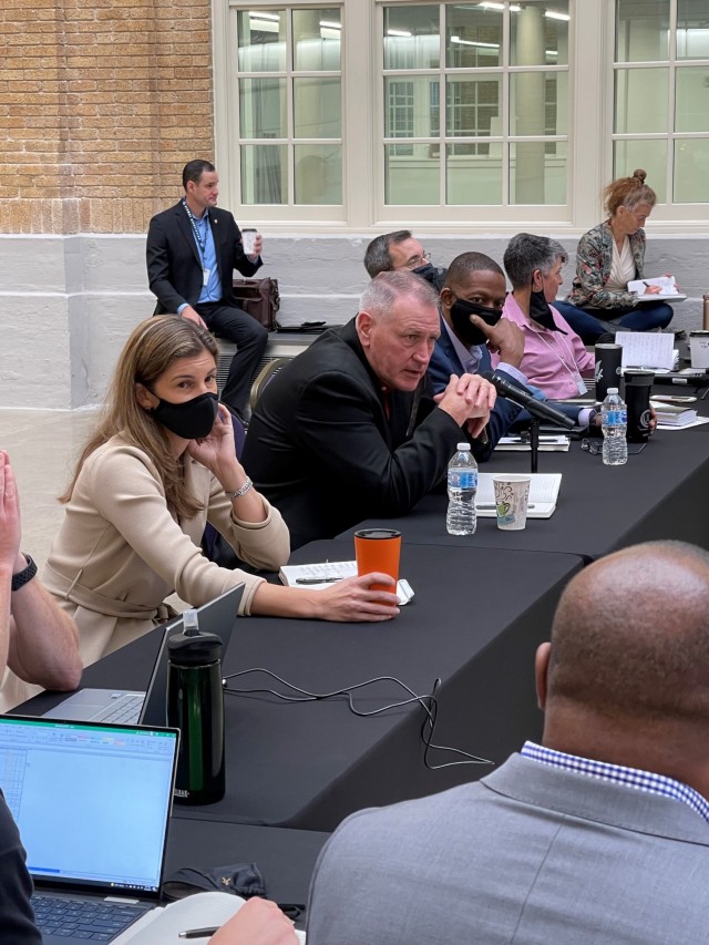 Gen. John M. Murray, commanding general of Army Futures Command, Ms. Kate Kelley, chief human capital officer at Army Futures Command and staff discuss talent management options that will be presented to Army senior leadership for decision.
