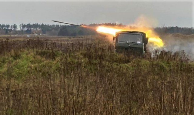A Croatia Land Forces M-92 Vulcan fires a 122mm rocket during Rifle Forge, at Bemowo Piskie Training Area, Poland, Nov. 8, 2021. Rifle Forge was Battle Group Poland's culminating combined arms live-fire exercise, integrated multinational fire support capabilities. (Courtesy photo)