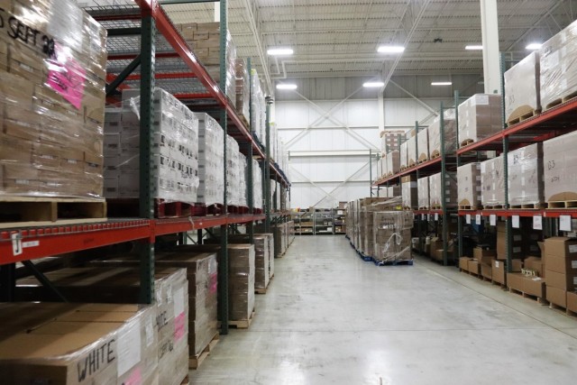Stored food items are shown Oct. 14, 2021, at the warehouse for the Fort McCoy Logistics Readiness Center Food Program Management Office and Supply Subsistence Management Office in building 490 at Fort McCoy, Wis. The installation’s food-service...
