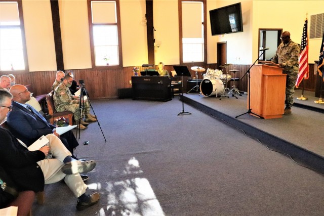 Dozens of community members are shown Nov. 4, 2021, during their participation in the 2021 Veterans Day Prayer Luncheon at Fort McCoy, Wis. The event was organized by the Fort McCoy Garrison Religious Support Office. (U.S. Army Photo by Scott T....