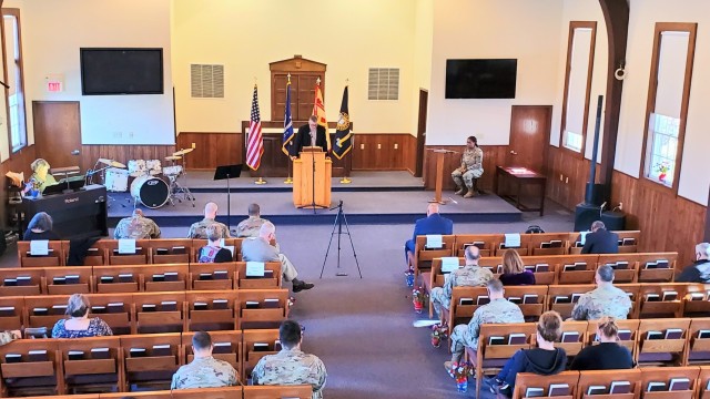 Dozens of community members are shown Nov. 4, 2021, during their participation in the 2021 Veterans Day Prayer Luncheon at Fort McCoy, Wis. The event was organized by the Fort McCoy Garrison Religious Support Office. (U.S. Army Photo by Scott T....