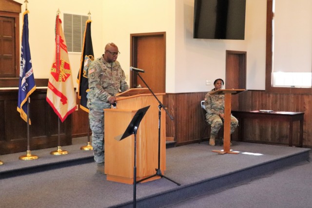 Chaplain (Maj.) Robert Rand with the Fort McCoy Religious Support Office (RSO) gives opening remarks during the Veterans Day Prayer Luncheon on Nov. 4, 2021, at Fort McCoy, Wis. The event was organized by the RSO and featured retired Wisconsin...