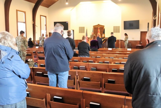 Dozens of community members are shown Nov. 4, 2021, during their participation in the 2021 Veterans Day Prayer Luncheon at Fort McCoy, Wis. The event was organized by the Fort McCoy Garrison Religious Support Office. (U.S. Army Photo by Scott T....