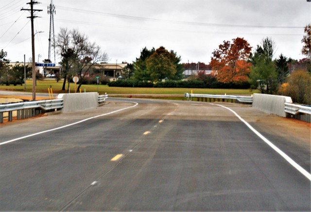 The area of construction operations is shown at a bridge area on South J Street on Oct. 29, 2021, where a new bridge was built on the street at Fort McCoy, Wis. The new bridge was built over Tarr Creek on the installation’s cantonment area. Fort...