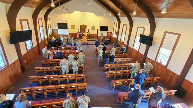 Dozens of community members are shown Nov. 4, 2021, during their participation in the 2021 Veterans Day Prayer Luncheon at Fort McCoy, Wis. The event was organized by the Fort McCoy Garrison Religious Support Office. (U.S. Army Photo by Scott T....