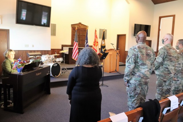 Dozens of community members are shown Nov. 4, 2021, during their participation in the 2021 Veterans Day Prayer Luncheon at Fort McCoy, Wis. The event was organized by the Fort McCoy Garrison Religious Support Office. (U.S. Army Photo by Scott T....