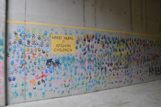 A mural of handprints in living support area four were painted on the wall as a reminder of the children on Rhine Ordnance Barracks during Operation Allies Welcome.