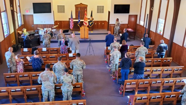 Dozens of community members are shown Nov. 4, 2021, during their participation in the 2021 Veterans Day Prayer Luncheon at Fort McCoy, Wis. The event was organized by the Fort McCoy Garrison Religious Support Office. (U.S. Army Photo by Scott T....