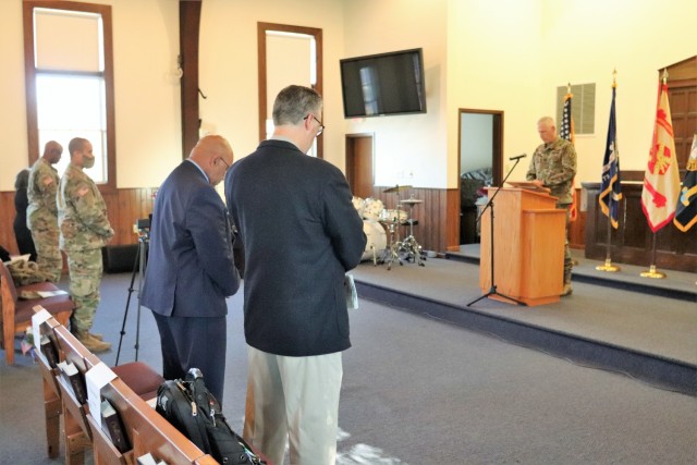 Dozens of community members are shown Nov. 4, 2021, during their participation in the 2021 Veterans Day Prayer Luncheon at Fort McCoy, Wis. The event was organized by the Fort McCoy Garrison Religious Support Office. (U.S. Army Photo by Scott T....