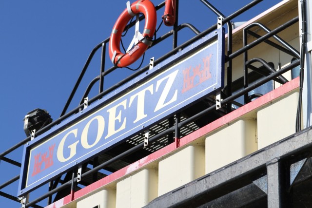 Name panel for the Dredge Goetz operating on the Missouri River assisting the Kansas City District by participate in a pilot project to dredge sediment that had created shallow areas in the shipping channel November 3, 2021.