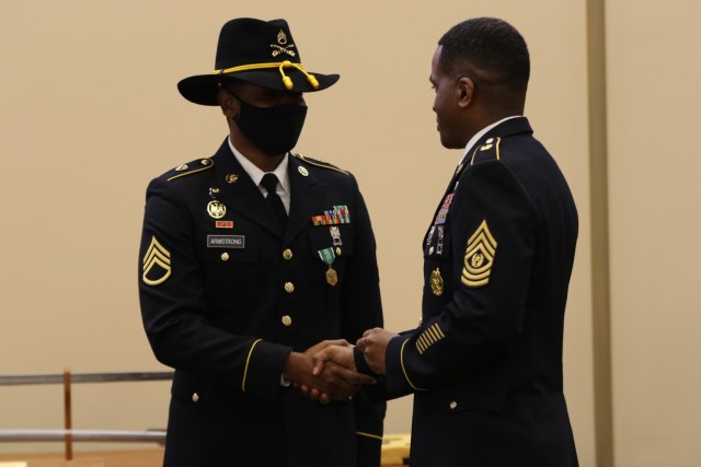 Staff Sgt. Roderick Armstrong, Brigade Paralegal NCO, 1st Cavalry Division Sustainment Brigade, was awarded the Sgt. Eric L. Coggins Award for Excellence by The Judge Advocate General of the United States Army, Lt. Gen. Stuart Risch, Nov. 15, in a ceremony at Fort Hood’s Mission Training Complex.