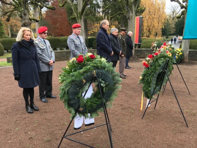 WIESBADEN, Germany - Col. Mario Washington (second from the right) along with representatives of the city of Wiesbaden, the German army and the German War Graves Association during the National Day of Mourning ceremony on Nov. 14 at the Wiesbaden...