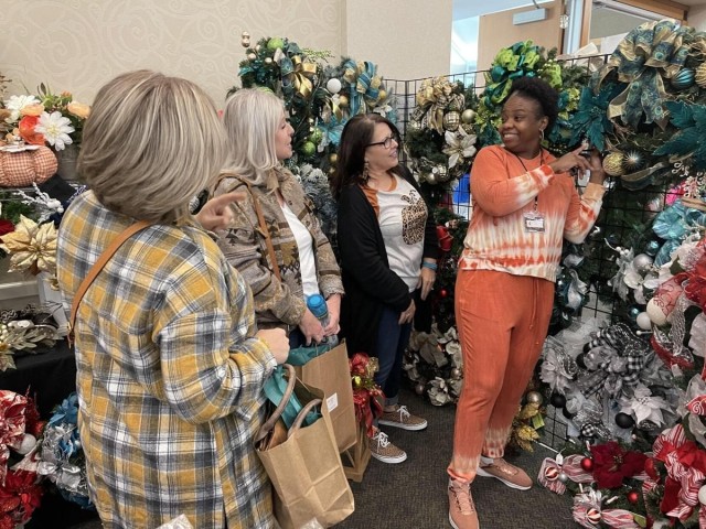 Holiday wreaths on display