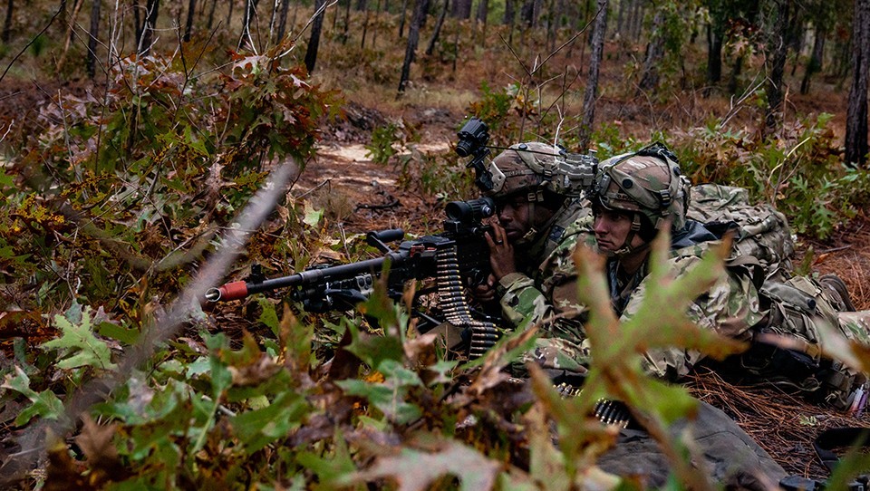 Paratroopers assigned to the 3rd Brigade Combat Team, 82nd Airborne Division engage in a Culminating Training Event (CTE) on Fort Bragg, N.C., November 4, 2021. A CTE demonstrates the tactical readiness and lethality of a fighting force. (U.S. Army photo by Cpl. Hunter Garcia)