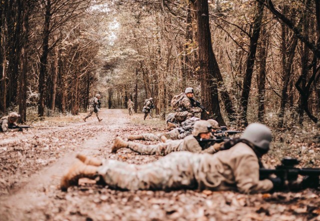 Members of the Tennessee National Guard’s 208th Area Support Medical Company conduct react-to-contact training, Nov. 3, at Smyrna’s Volunteer Training Site. The 208th is preparing for a year-long deployment to the U.S. Central Command area of...