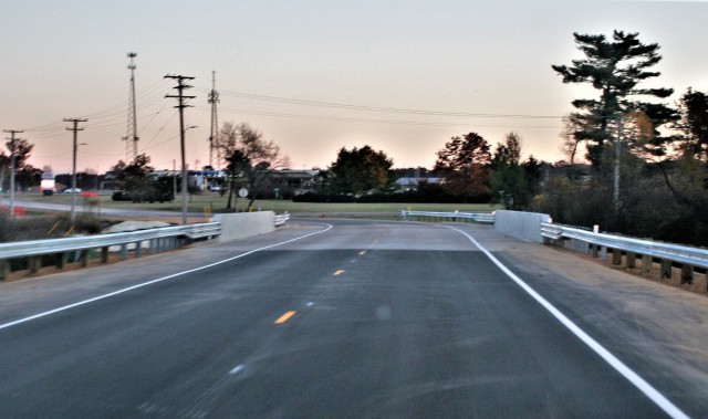 The area of construction operations is shown at a bridge area on South J Street on Nov. 1, 2021, where a new bridge was built on the street at Fort McCoy, Wis. The new bridge was built over Tarr Creek on the installation’s cantonment area. Fort...