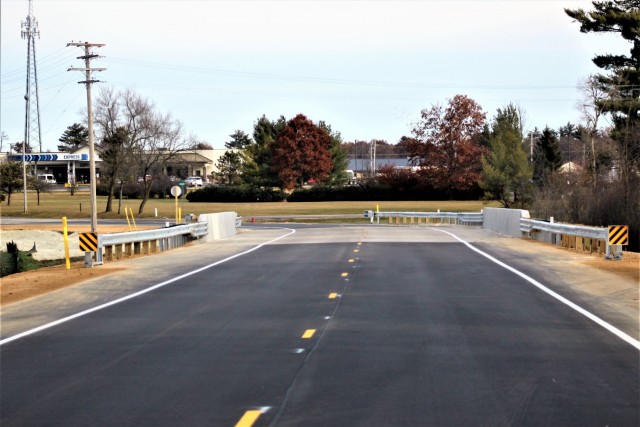 The area of construction operations is shown at a bridge area on South J Street on Nov. 10, 2021, where a new bridge was built on the street at Fort McCoy, Wis. The new bridge was built over Tarr Creek on the installation’s cantonment area. Fort...