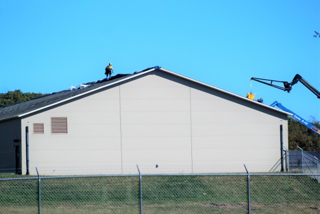 Construction on a new $7.03 million shipping, receiving, and mail freight facility is shown Oct. 18, 2021, at Fort McCoy, Wis. The construction for the facility included the requirement of a pre-engineered metal building that has an estimated...