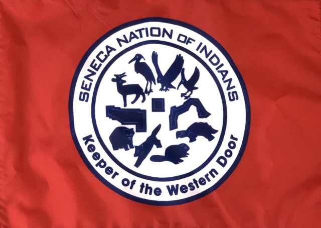 Animals in silhouette figure prominently on the flag of the Seneca Nation of Indians. The Seneca were named the &#34;Keeper of the Western Door&#34; because they were the westernmost Iroquois tribe.