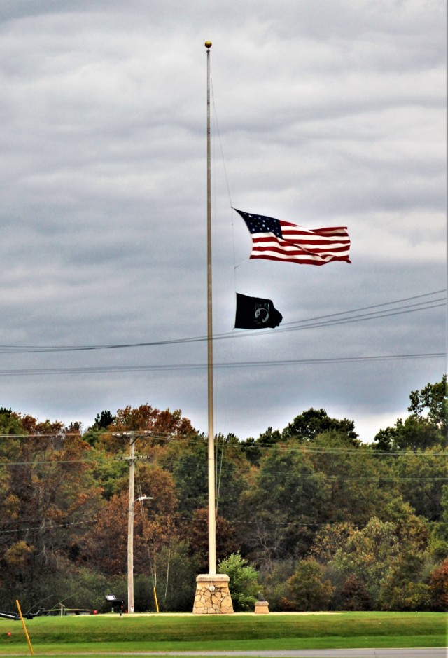 The U.S. flag is shown flying at half-staff Oct. 13, 2021, as a mark of respect to the memory of retired Gen. Edward C. Meyer, the 29th chief of staff of the U.S. Army, at Fort McCoy, Wis. In 1979, Meyer was promoted to general and then served as...