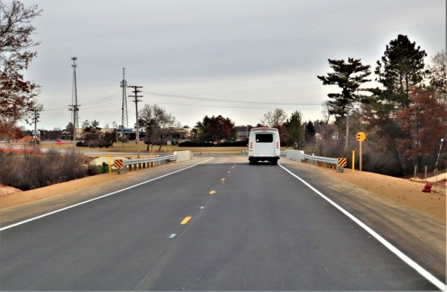 The area of construction operations is shown at a bridge area on South J Street on Nov. 15, 2021, where a new bridge was built on the street at Fort McCoy, Wis. The new bridge was built over Tarr Creek on the installation’s cantonment area. Fort...