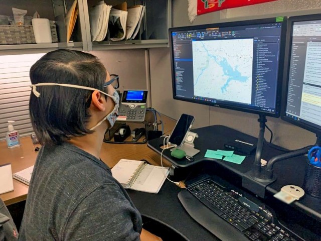 Geospatial Analyst Meredith Summers plots key points using the National Bridge inventory in order to assign data to the hydrolics and hydrology branch for use in flooding emergencies.  Having this data at hand helps the group make informed decisions in a short amount of time.