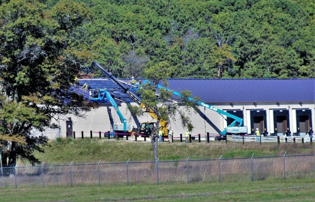 Construction on a new $7.03 million shipping, receiving, and mail freight facility is shown Oct. 18, 2021, at Fort McCoy, Wis. The construction for the facility included the requirement of a pre-engineered metal building that has an estimated...