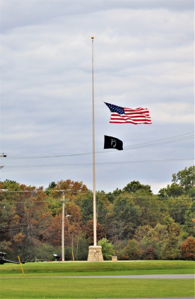 The U.S. flag is shown flying at half-staff Oct. 13, 2021, as a mark of respect to the memory of retired Gen. Edward C. Meyer, the 29th chief of staff of the U.S. Army, at Fort McCoy, Wis. In 1979, Meyer was promoted to general and then served as...