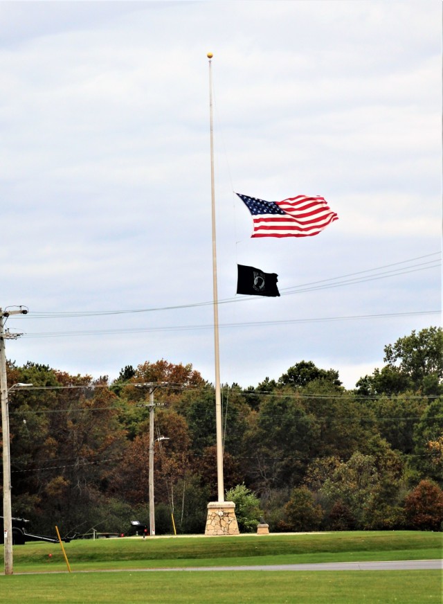 The U.S. flag is shown flying at half-staff Oct. 13, 2021, as a mark of respect to the memory of retired Gen. Edward C. Meyer, the 29th chief of staff of the U.S. Army, at Fort McCoy, Wis. In 1979, Meyer was promoted to general and then served as...
