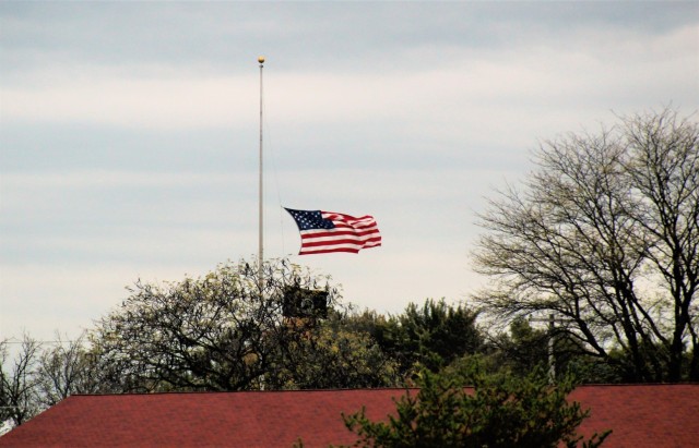 The U.S. flag is shown flying at half-staff Oct. 13, 2021, as a mark of respect to the memory of retired Gen. Edward C. Meyer, the 29th chief of staff of the U.S. Army, at Fort McCoy, Wis. In 1979, Meyer was promoted to general and then served as...