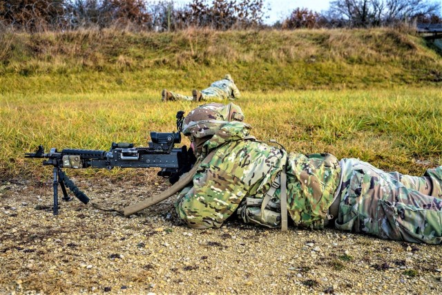 Soldiers with the 1st Squadron, 32nd Cavalry Regiment "Bandits" train Nov. 12, 2021, at a Fort McCoy, Wis., range as part of Operation Lethal Bastogne. The Soldiers had completed support for Operation Allies Welcome with Task Force McCoy and then began their training. They completed training in marksmanship, first aid, and reconnaissance tasks. (U.S. Army Photo by Capt. Quan Dinh, 1st Brigade Combat Team)