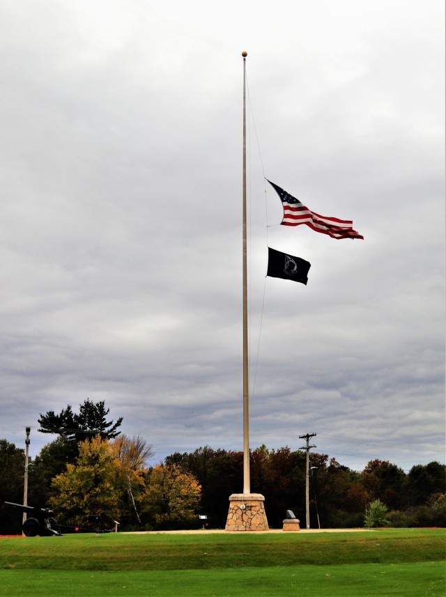 The U.S. flag is shown flying at half-staff Oct. 13, 2021, as a mark of respect to the memory of retired Gen. Edward C. Meyer, the 29th chief of staff of the U.S. Army, at Fort McCoy, Wis. In 1979, Meyer was promoted to general and then served as...