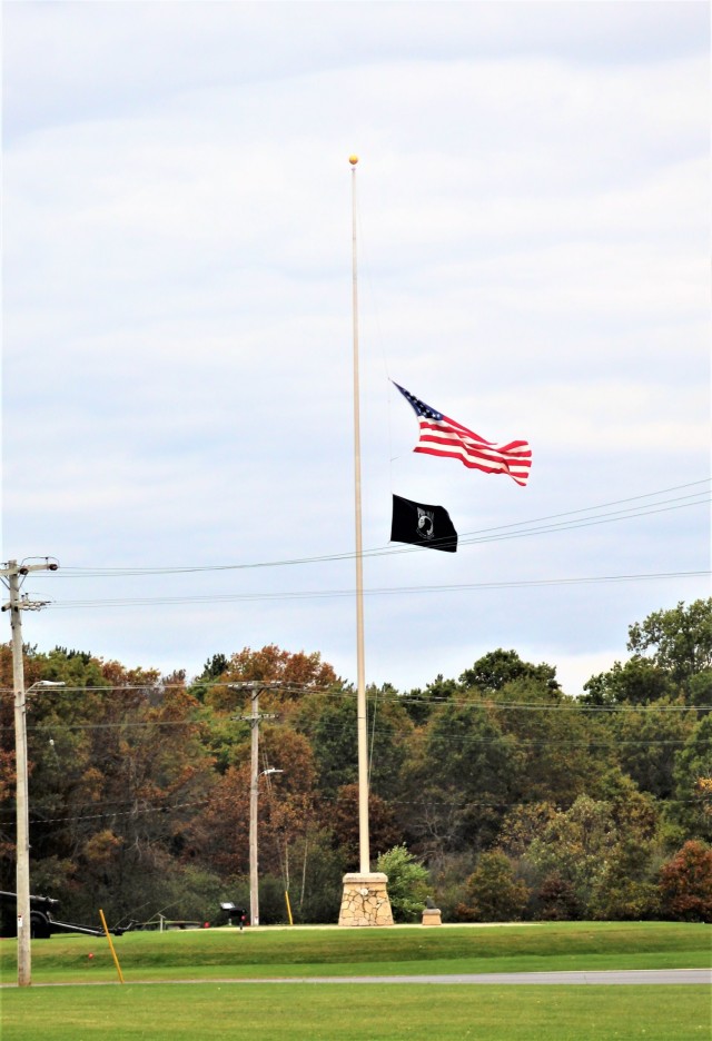 The U.S. flag is shown flying at half-staff Oct. 13, 2021, as a mark of respect to the memory of retired Gen. Edward C. Meyer, the 29th chief of staff of the U.S. Army, at Fort McCoy, Wis. In 1979, Meyer was promoted to general and then served as...