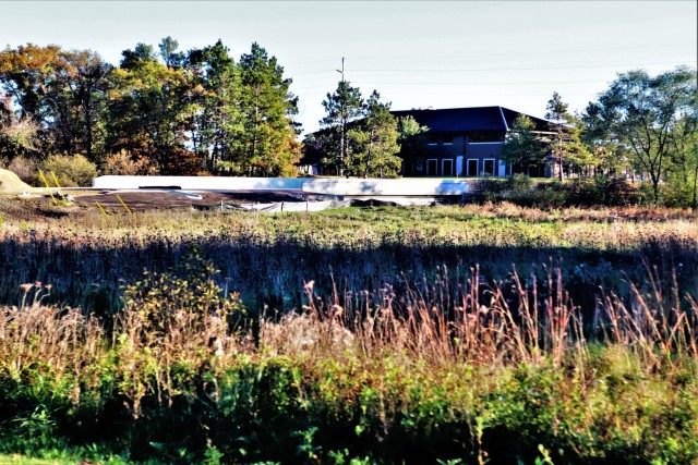 The area of construction operations is shown at a bridge area on South J Street on Oct. 18, 2021, where a new bridge was built on the street at Fort McCoy, Wis. The new bridge was built over Tarr Creek on the installation’s cantonment area. Fort...