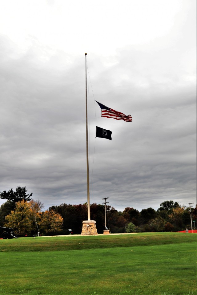 The U.S. flag is shown flying at half-staff Oct. 13, 2021, as a mark of respect to the memory of retired Gen. Edward C. Meyer, the 29th chief of staff of the U.S. Army, at Fort McCoy, Wis. In 1979, Meyer was promoted to general and then served as...
