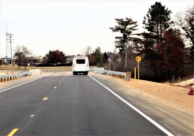 The area of construction operations is shown at a bridge area on South J Street on Nov. 15, 2021, where a new bridge was built on the street at Fort McCoy, Wis. The new bridge was built over Tarr Creek on the installation’s cantonment area. Fort...