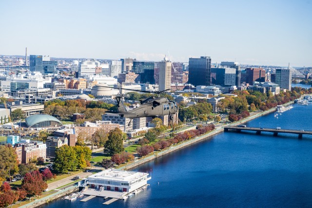 Civilian employees from the U.S. Army Combat Capabilities Development Command Soldier Center got a view of Boston while being transported by Blackhawk helicopters during the center’s most recent Greening training event held November 1-5, 2021, at Fort Devens, Massachusetts.