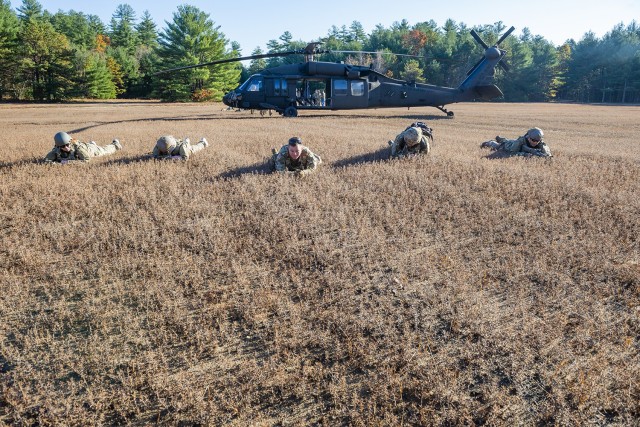 Civilian employees from the U.S. Army Combat Capabilities Development Command Soldier Center learn Soldier and Squad tactics in the field during the center’s Greening training event held November 1-5, 2021, at Fort Devens, Massachusetts.