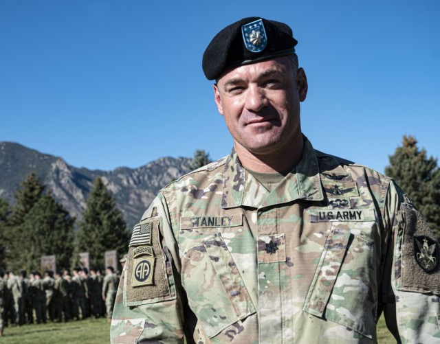Lt. Col. Adam C. Stanley, commander 2nd Space Battalion, 1st Space Brigade, U.S. Army Space and Missile Defense Command, oversees the 6th Space Company’s activation ceremony at Fort Carson, Colorado, Nov. 6, 2021. (U.S. Army photo by Staff Sgt. Dennis Deprisco/RELEASED)