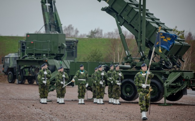 Members from the Swedish air defense regiment participated in a handover ceremony in Halmstad, Sweden on November 18, 2021. Sweden is the first non-NATO partner to receive the Patriot air defense missile system. (U.S. Army Photos by Sgt. 1st Class Terrance D. Rhodes)